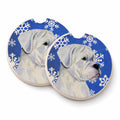 Boxer Winter Snowflakes Holiday Set of 2 Cup Holder Car Coasters Absorbent Round Sandstone Coasters Gifts for Men or Women, 2.5, Multicolor