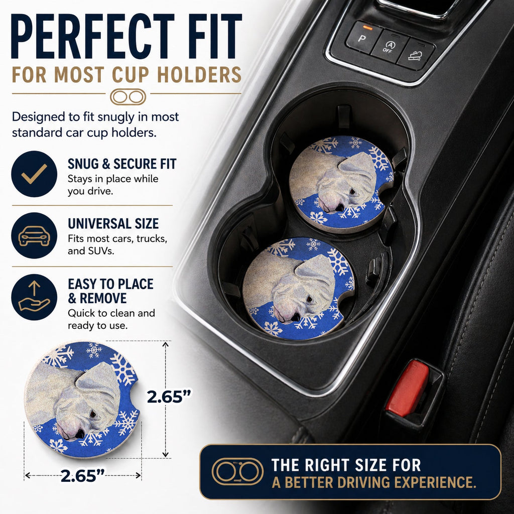 Boxer Winter Snowflakes Holiday Set of 2 Cup Holder Car Coasters Absorbent Round Sandstone Coasters Gifts for Men or Women, 2.5, Multicolor