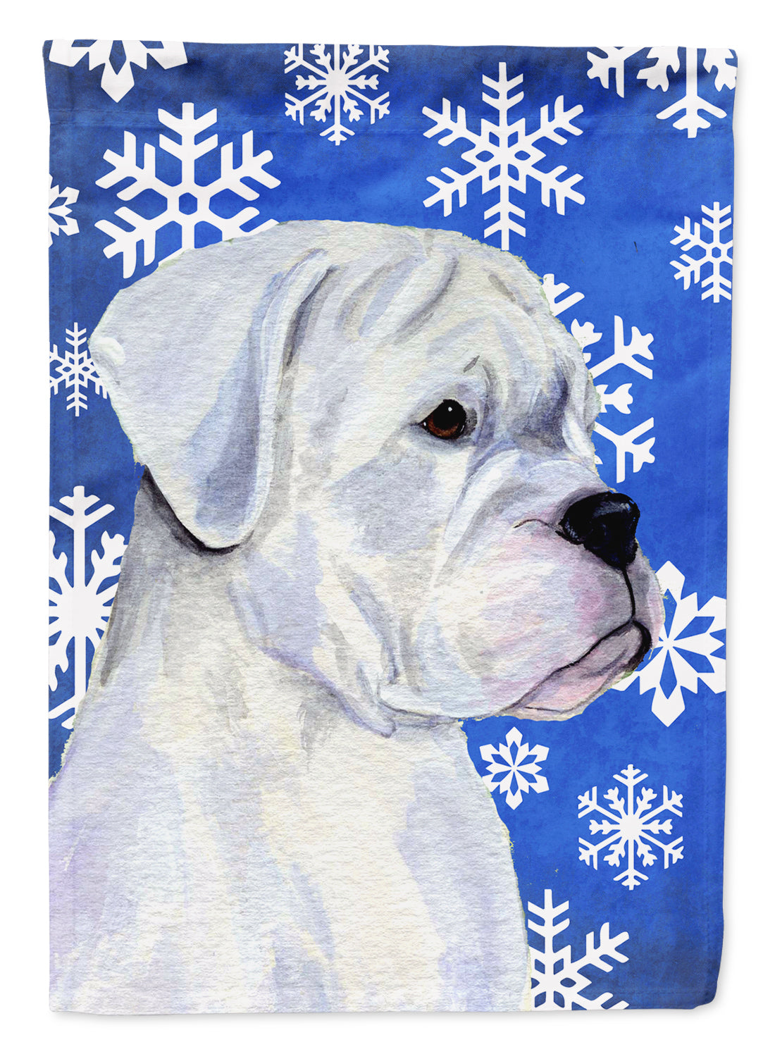 Boxer Winter Snowflakes Holiday House Flag 28x40 Porch Sleeve Pole Decorative Outside Yard Banner Artwork Wall Hanging, Polyester