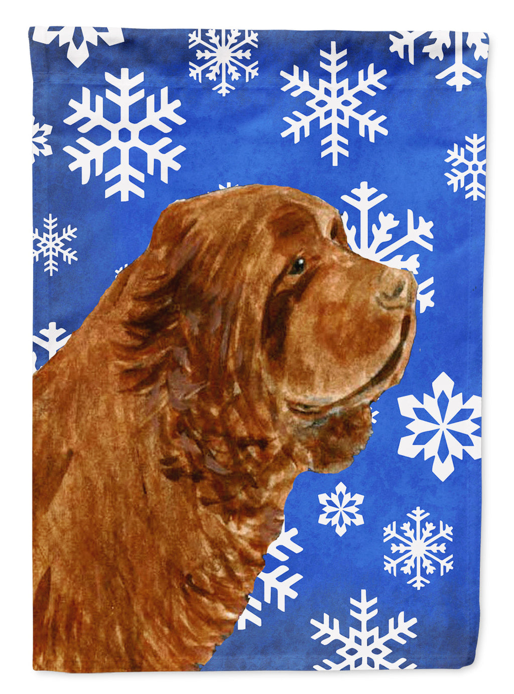 Sussex Spaniel Winter Snowflakes Holiday House Flag 28x40 Porch Sleeve Pole Decorative Outside Yard Banner Artwork Wall Hanging, Polyester