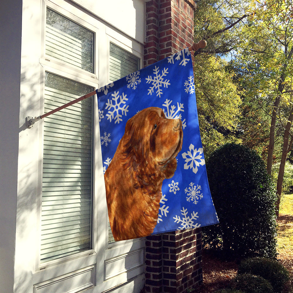 Sussex Spaniel Winter Snowflakes Holiday House Flag 28x40 Porch Sleeve Pole Decorative Outside Yard Banner Artwork Wall Hanging, Polyester