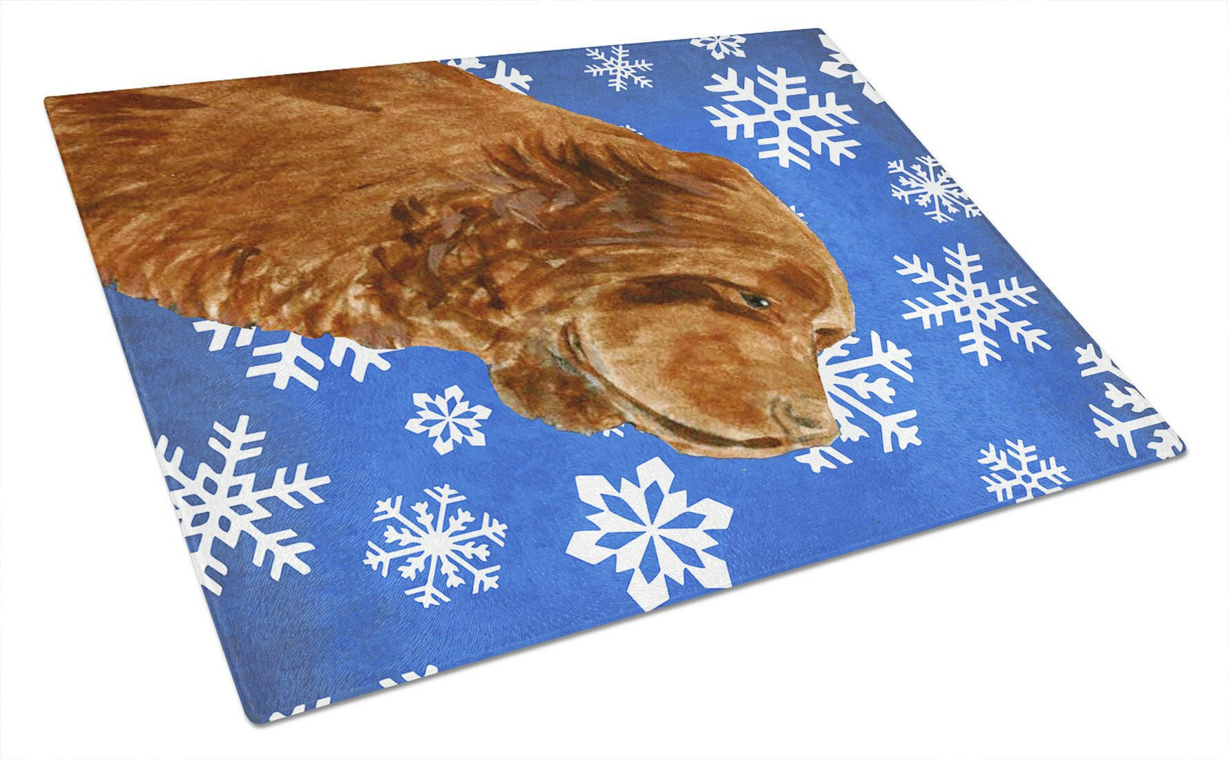 Sussex Spaniel Winter Snowflakes Holiday Cutting Board Tempered Glass Kitchen Cutting Surface, Heat Resistant Chopping, Non-Slip Feet, Food Prep & Serving