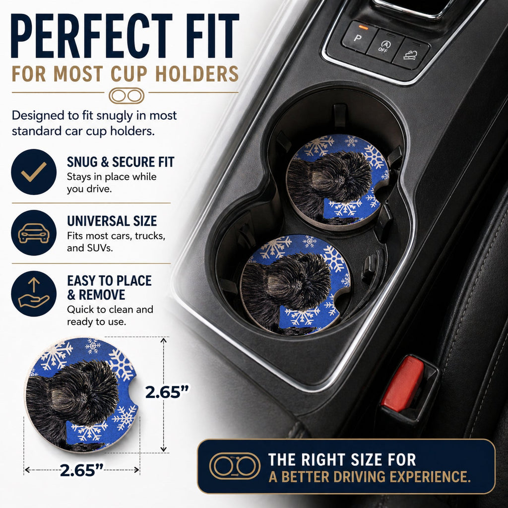 Affenpinscher Winter Snowflakes Holiday Set of 2 Cup Holder Car Coasters Absorbent Round Sandstone Coasters Gifts for Men or Women, 2.5, Multicolor