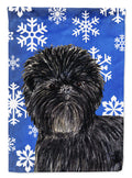 Affenpinscher Winter Snowflakes Holiday House Flag 28x40 Porch Sleeve Pole Decorative Outside Yard Banner Artwork Wall Hanging, Polyester