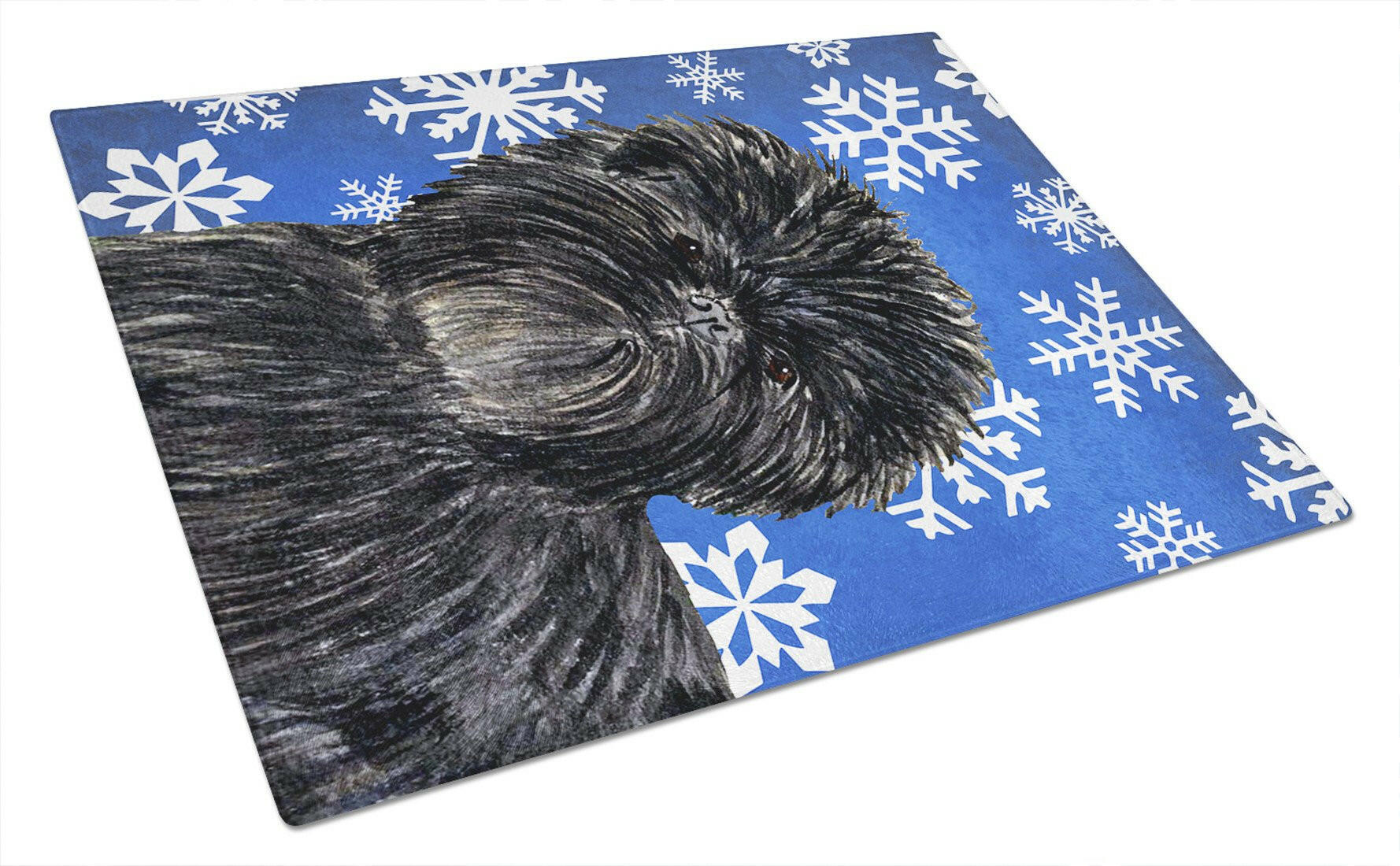 Affenpinscher Winter Snowflakes Holiday Cutting Board Tempered Glass Kitchen Cutting Surface, Heat Resistant Chopping, Non-Slip Feet, Food Prep & Serving