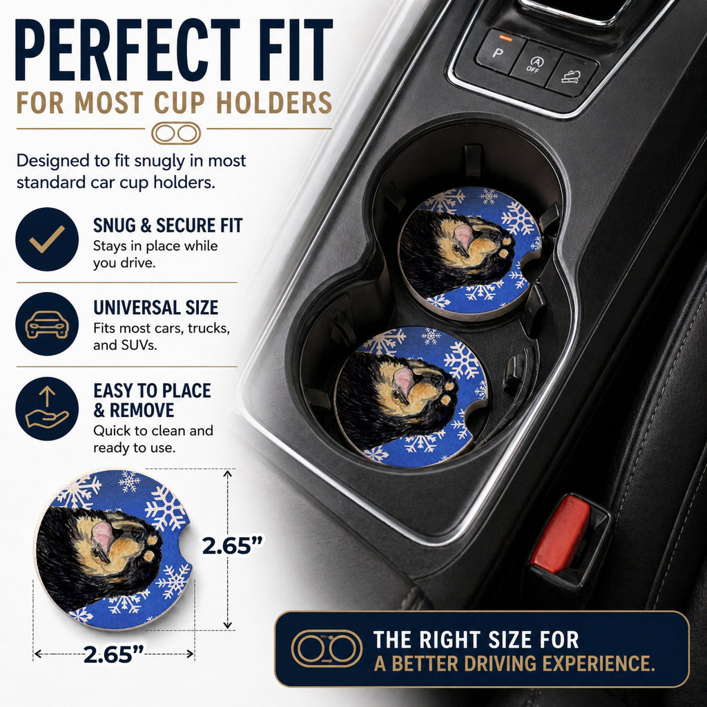 Tibetan Mastiff Winter Snowflakes Holiday Set of 2 Cup Holder Car Coasters Absorbent Round Sandstone Coasters Gifts for Men or Women, 2.5, Multicolor