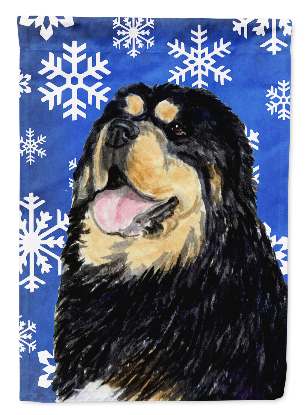 Tibetan Mastiff Winter Snowflakes Holiday House Flag 28x40 Porch Sleeve Pole Decorative Outside Yard Banner Artwork Wall Hanging, Polyester