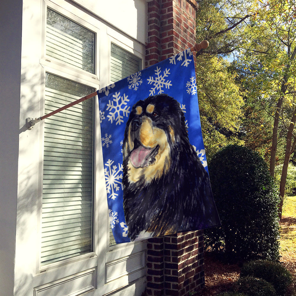 Tibetan Mastiff Winter Snowflakes Holiday House Flag 28x40 Porch Sleeve Pole Decorative Outside Yard Banner Artwork Wall Hanging, Polyester