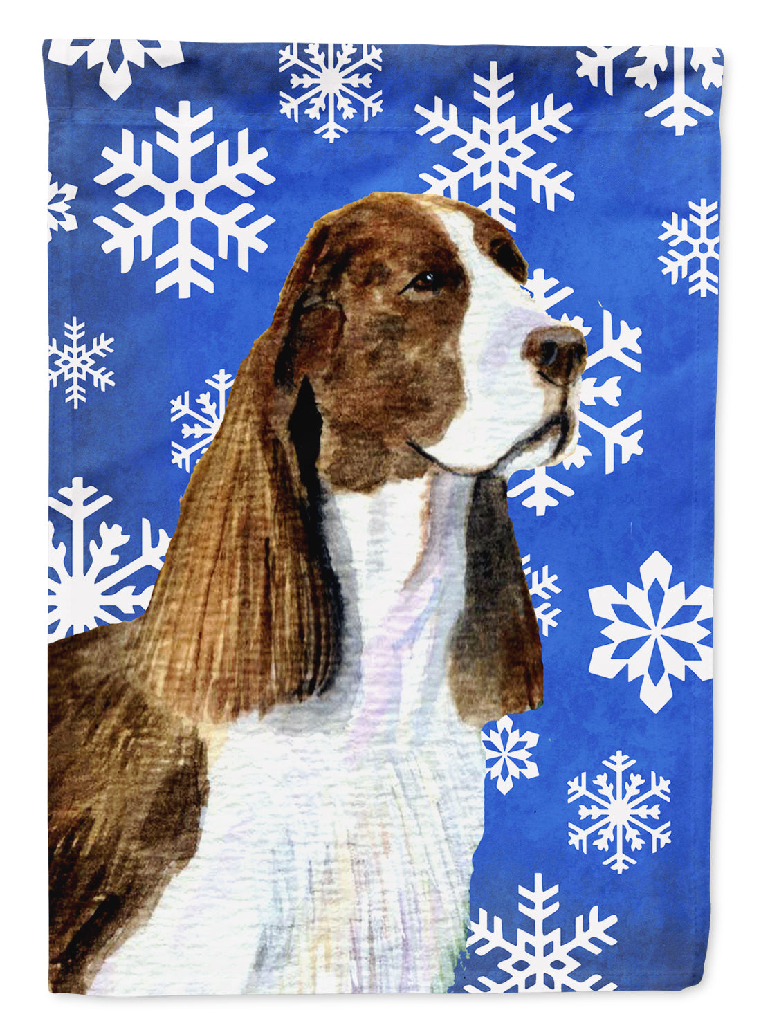 Springer Spaniel Winter Snowflakes Holiday House Flag 28x40 Porch Sleeve Pole Decorative Outside Yard Banner Artwork Wall Hanging, Polyester