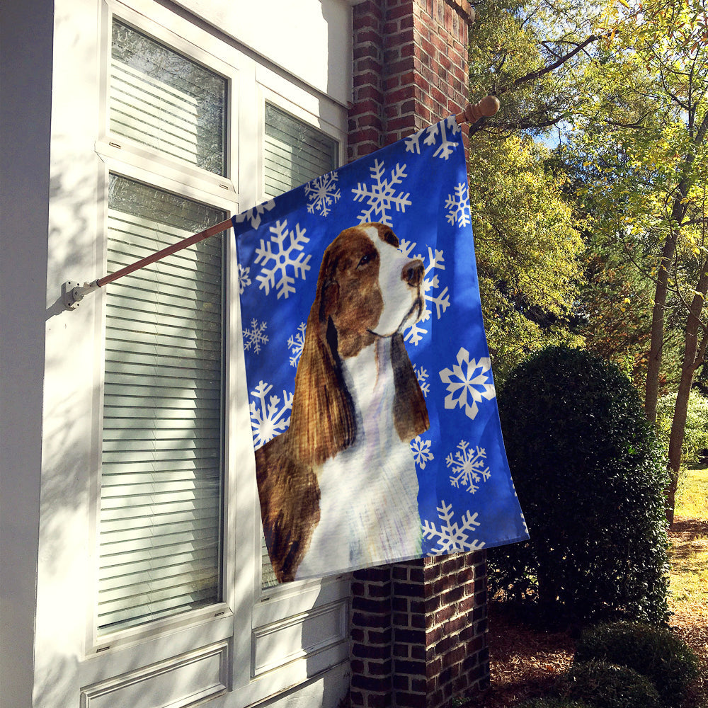 Springer Spaniel Winter Snowflakes Holiday House Flag 28x40 Porch Sleeve Pole Decorative Outside Yard Banner Artwork Wall Hanging, Polyester