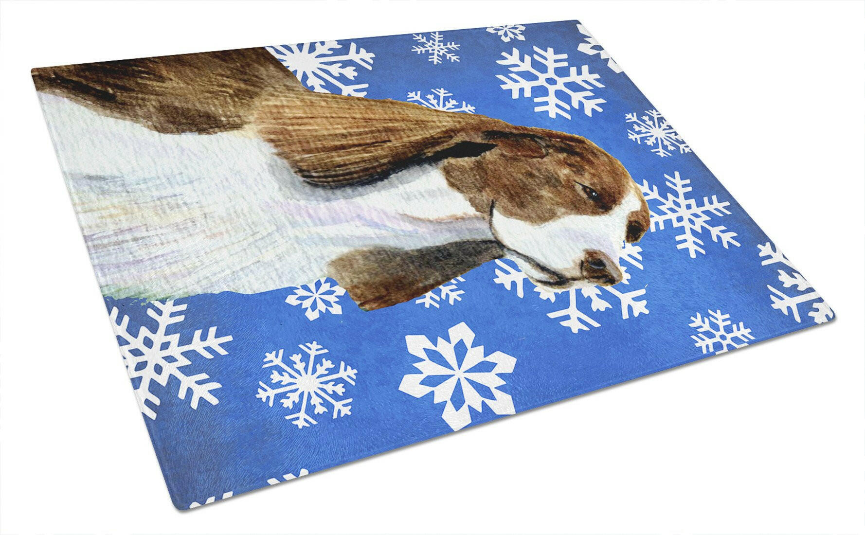 Springer Spaniel Winter Snowflakes Holiday Cutting Board Tempered Glass Kitchen Cutting Surface, Heat Resistant Chopping, Non-Slip Feet, Food Prep & Serving
