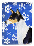 Basenji Winter Snowflakes Holiday House Flag 28x40 Porch Sleeve Pole Decorative Outside Yard Banner Artwork Wall Hanging, Polyester