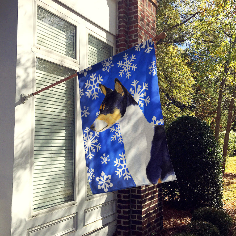 Basenji Winter Snowflakes Holiday House Flag 28x40 Porch Sleeve Pole Decorative Outside Yard Banner Artwork Wall Hanging, Polyester