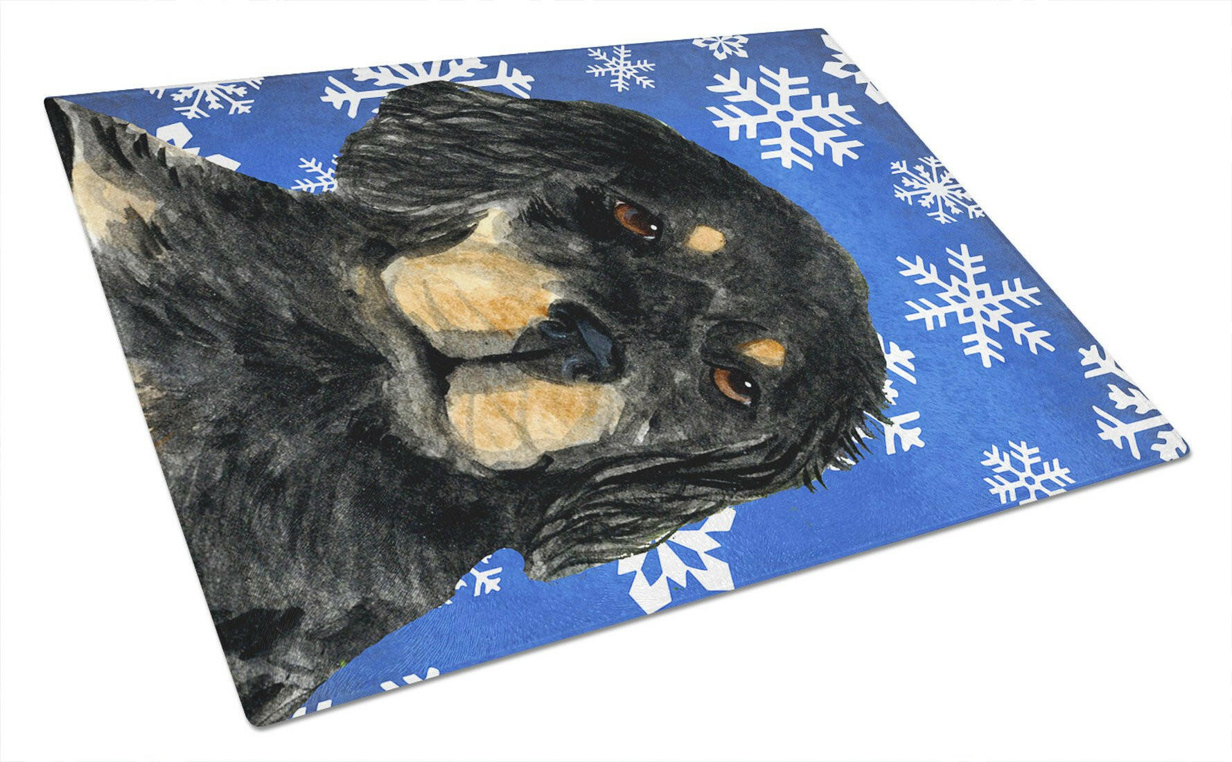 Gordon Setter Winter Snowflakes Holiday Cutting Board Tempered Glass Kitchen Cutting Surface, Heat Resistant Chopping, Non-Slip Feet, Food Prep & Serving