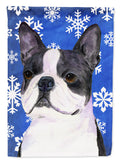 Boston Terrier Winter Snowflakes Holiday House Flag 28x40 Porch Sleeve Pole Decorative Outside Yard Banner Artwork Wall Hanging, Polyester