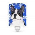 Boston Terrier Winter Snowflakes Holiday Ceramic Night Light Compact, UL-Certified, Ideal for Bedroom, Bathroom, Nursery, Hallway, Kitchen, 6x4x3, Multicolor