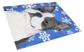 Boston Terrier Winter Snowflakes Holiday Cutting Board Tempered Glass Kitchen Cutting Surface, Heat Resistant Chopping, Non-Slip Feet, Food Prep & Serving