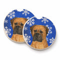 Bullmastiff Winter Snowflakes Holiday Set of 2 Cup Holder Car Coasters Absorbent Round Sandstone Coasters Gifts for Men or Women, 2.5, Multicolor