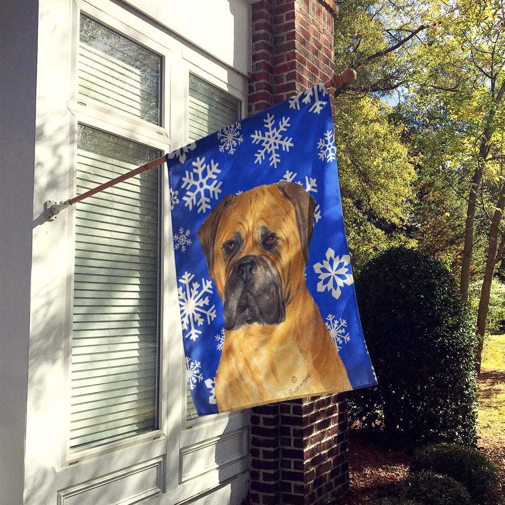 Bullmastiff Winter Snowflakes Holiday House Flag 28x40 Porch Sleeve Pole Decorative Outside Yard Banner Artwork Wall Hanging, Polyester