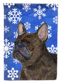 French Bulldog Winter Snowflakes Holiday House Flag 28x40 Porch Sleeve Pole Decorative Outside Yard Banner Artwork Wall Hanging, Polyester