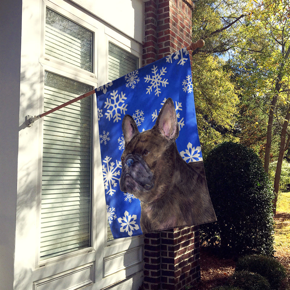 French Bulldog Winter Snowflakes Holiday House Flag 28x40 Porch Sleeve Pole Decorative Outside Yard Banner Artwork Wall Hanging, Polyester
