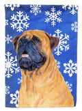 Mastiff Winter Snowflakes Holiday House Flag 28x40 Porch Sleeve Pole Decorative Outside Yard Banner Artwork Wall Hanging, Polyester