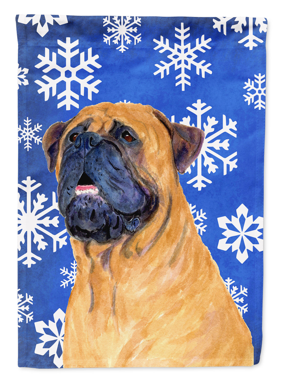 Mastiff Winter Snowflakes Holiday House Flag 28x40 Porch Sleeve Pole Decorative Outside Yard Banner Artwork Wall Hanging, Polyester