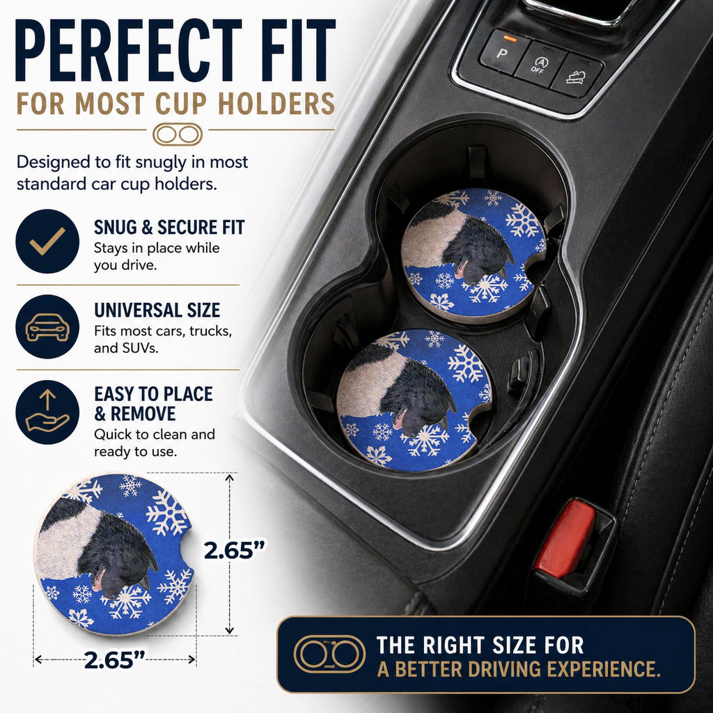 Akita Winter Snowflakes Holiday Set of 2 Cup Holder Car Coasters Absorbent Round Sandstone Coasters Gifts for Men or Women, 2.5, Multicolor