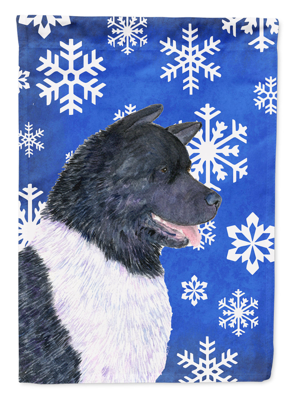 Akita Winter Snowflakes Holiday House Flag 28x40 Porch Sleeve Pole Decorative Outside Yard Banner Artwork Wall Hanging, Polyester