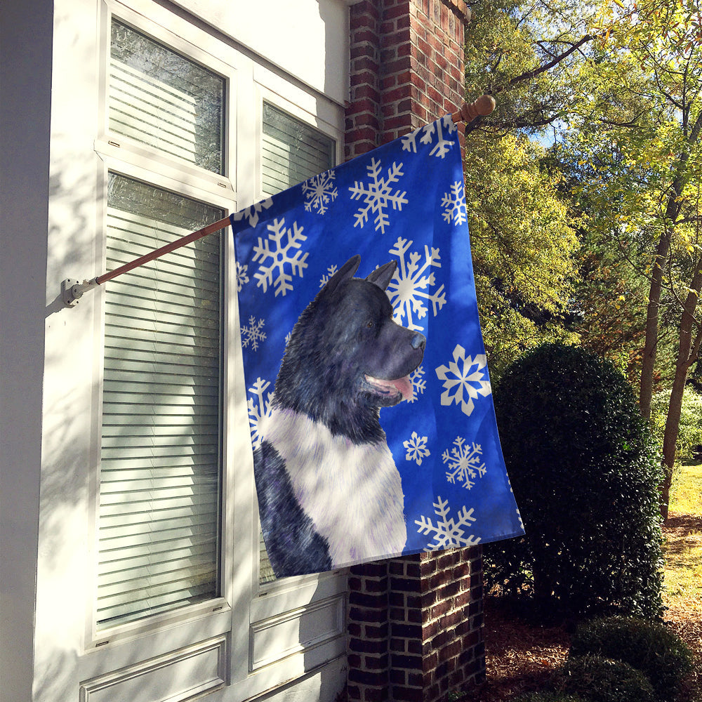 Akita Winter Snowflakes Holiday House Flag 28x40 Porch Sleeve Pole Decorative Outside Yard Banner Artwork Wall Hanging, Polyester