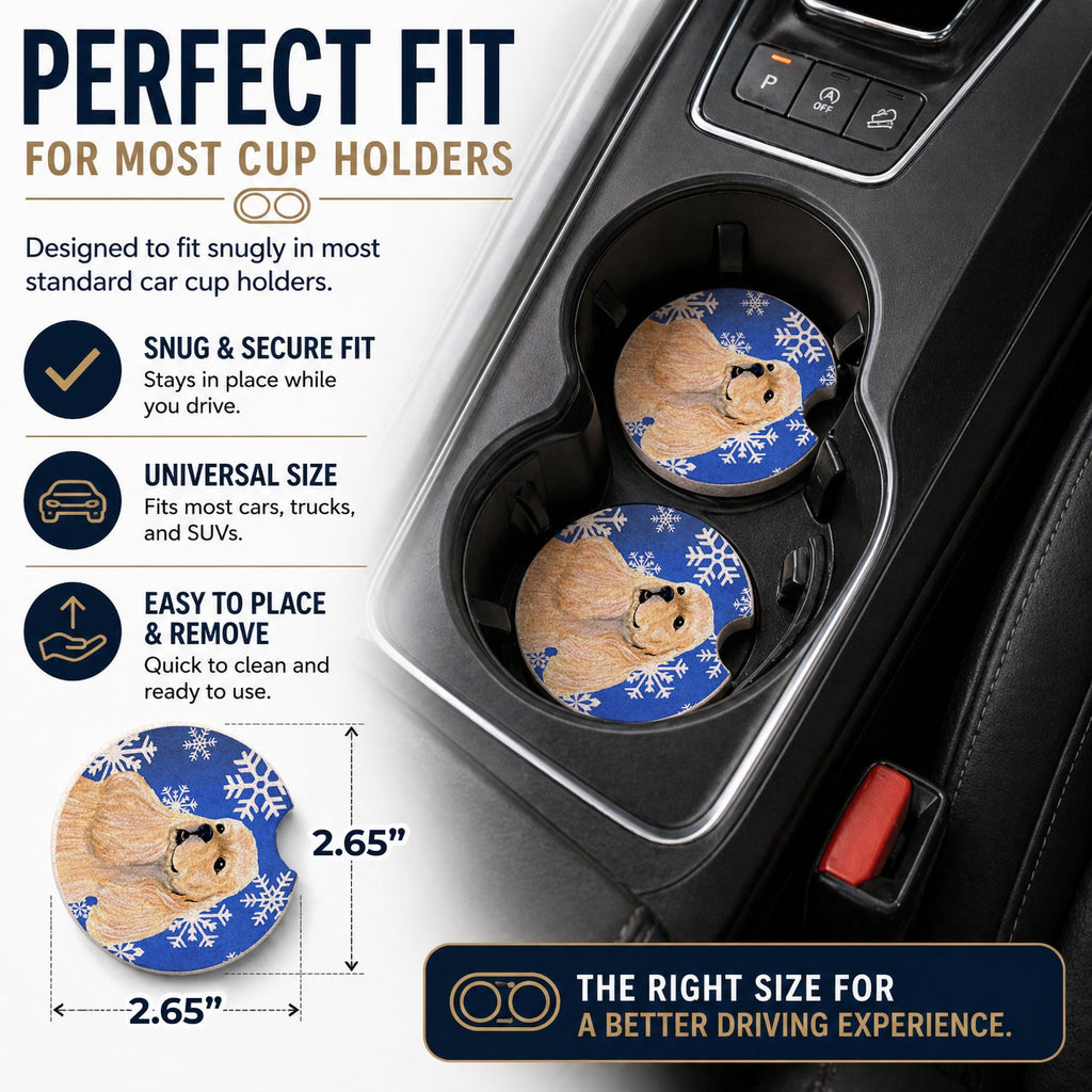 Cocker Spaniel Winter Snowflakes Holiday Set of 2 Cup Holder Car Coasters Absorbent Round Sandstone Coasters Gifts for Men or Women, 2.5, Multicolor