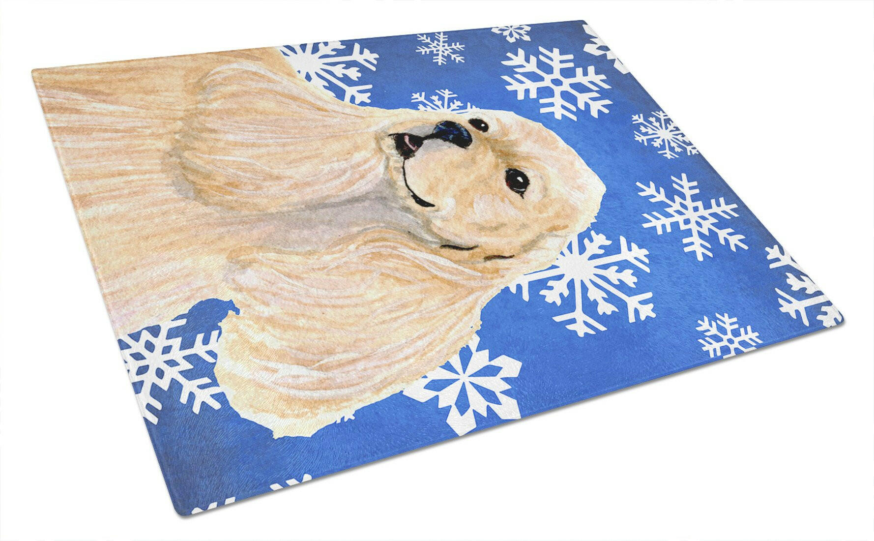 Cocker Spaniel Winter Snowflakes Holiday Cutting Board Tempered Glass Kitchen Cutting Surface, Heat Resistant Chopping, Non-Slip Feet, Food Prep & Serving