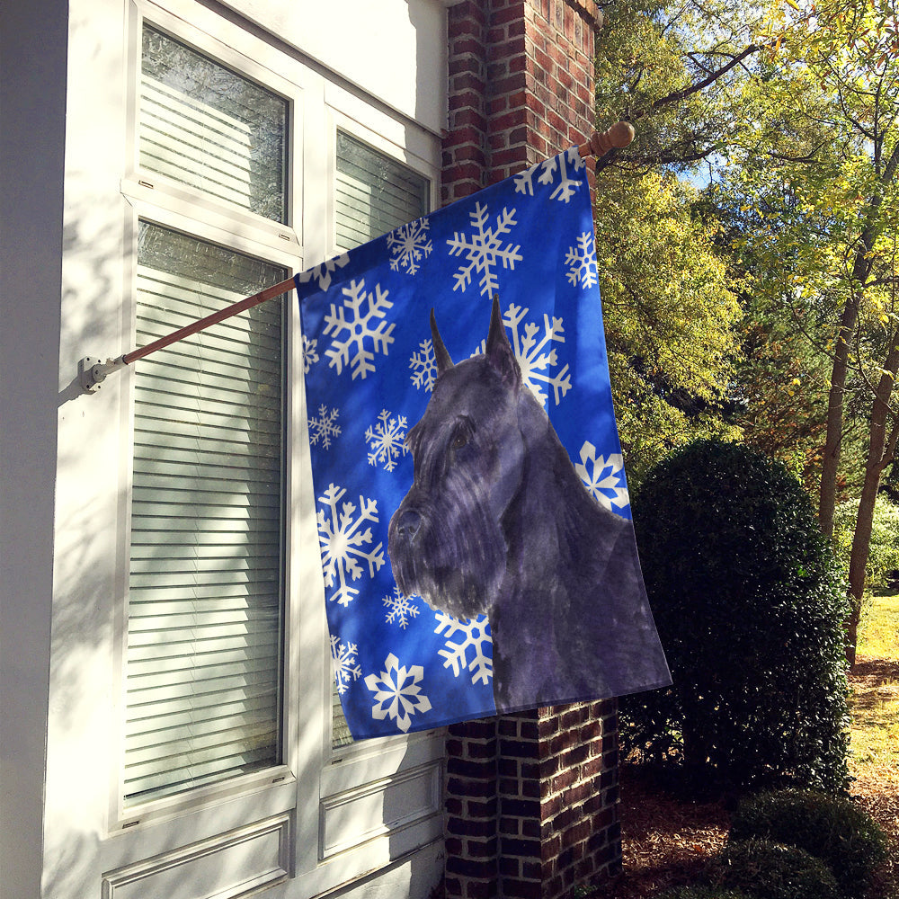Schnauzer Winter Snowflakes Holiday House Flag 28x40 Porch Sleeve Pole Decorative Outside Yard Banner Artwork Wall Hanging, Polyester