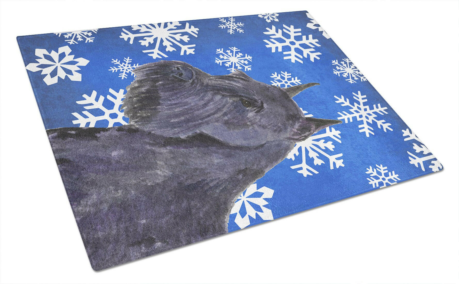 Schnauzer Winter Snowflakes Holiday Cutting Board Tempered Glass Kitchen Cutting Surface, Heat Resistant Chopping, Non-Slip Feet, Food Prep & Serving