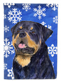 Rottweiler Winter Snowflakes Holiday House Flag 28x40 Porch Sleeve Pole Decorative Outside Yard Banner Artwork Wall Hanging, Polyester