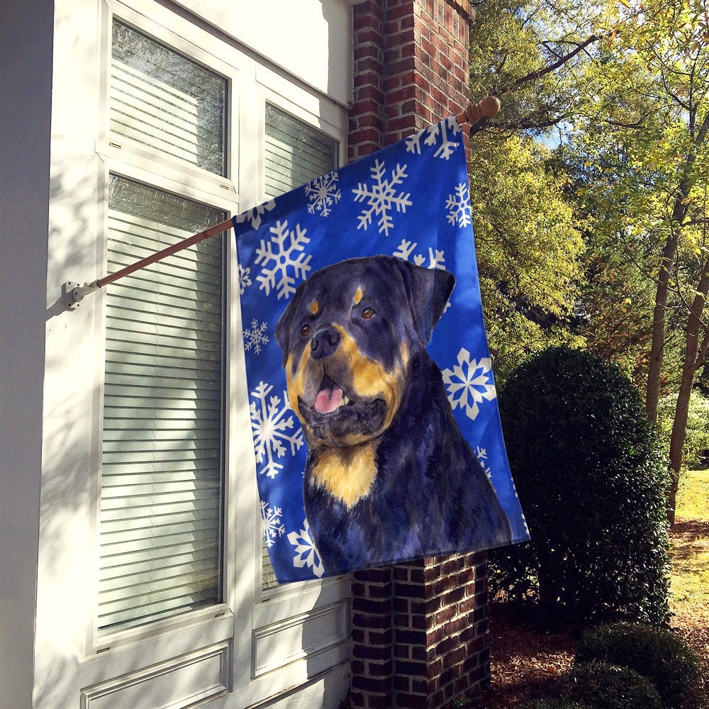 Rottweiler Winter Snowflakes Holiday House Flag 28x40 Porch Sleeve Pole Decorative Outside Yard Banner Artwork Wall Hanging, Polyester