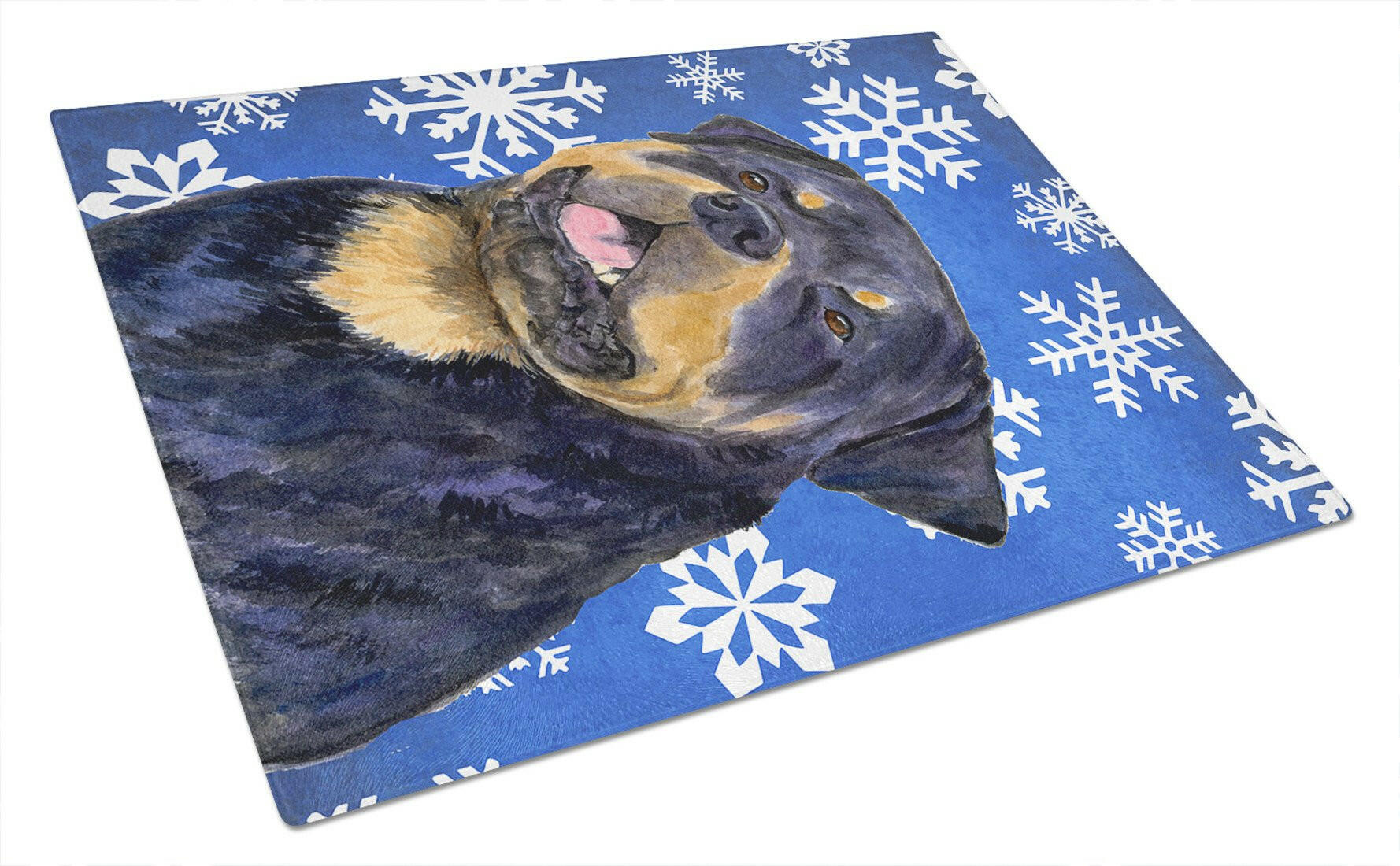 Rottweiler Winter Snowflakes Holiday Cutting Board Tempered Glass Kitchen Cutting Surface, Heat Resistant Chopping, Non-Slip Feet, Food Prep & Serving