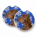 Field Spaniel Winter Snowflakes Holiday Set of 2 Cup Holder Car Coasters Absorbent Round Sandstone Coasters Gifts for Men or Women, 2.5, Multicolor