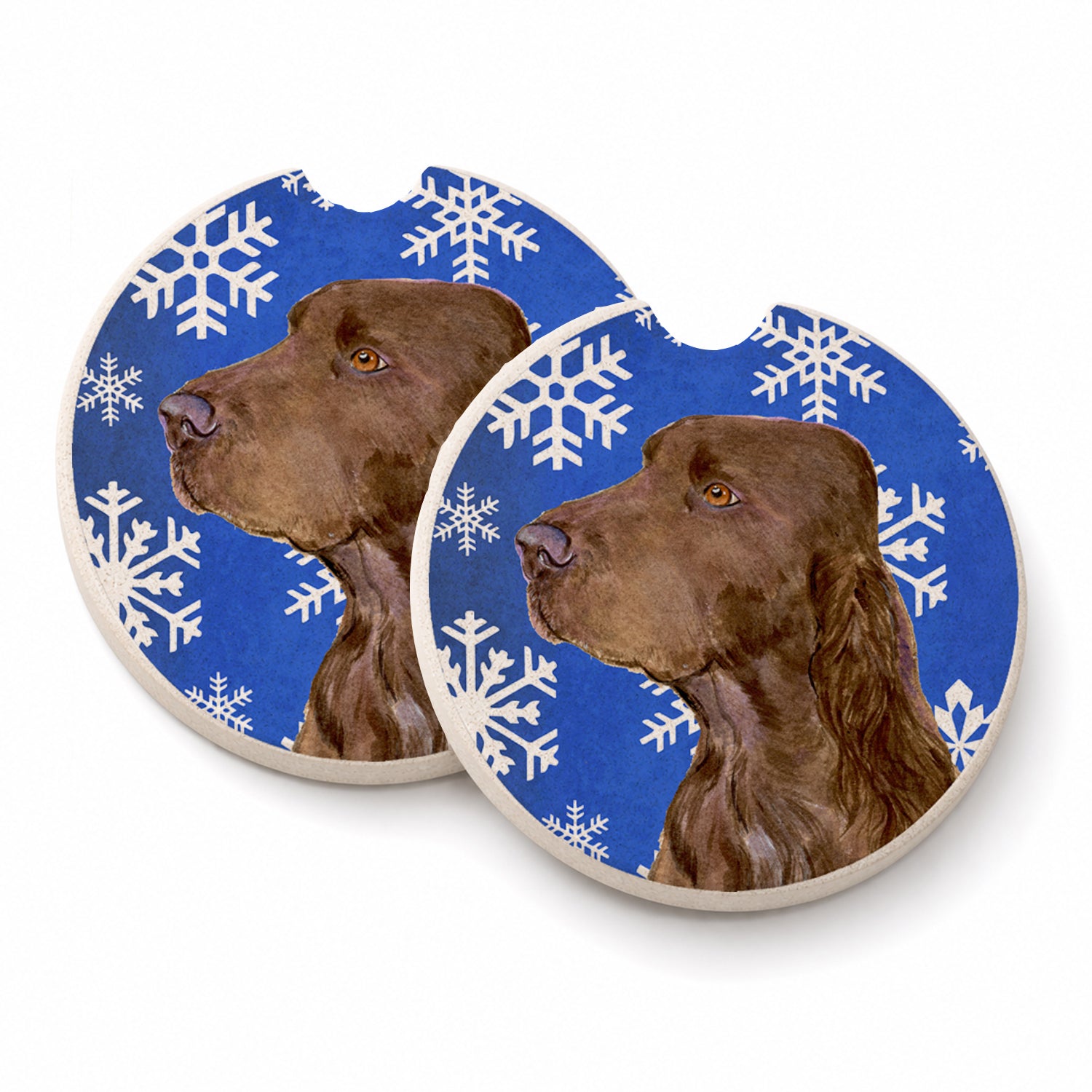 Field Spaniel Winter Snowflakes Holiday Set of 2 Cup Holder Car Coasters Absorbent Round Sandstone Coasters Gifts for Men or Women, 2.5, Multicolor