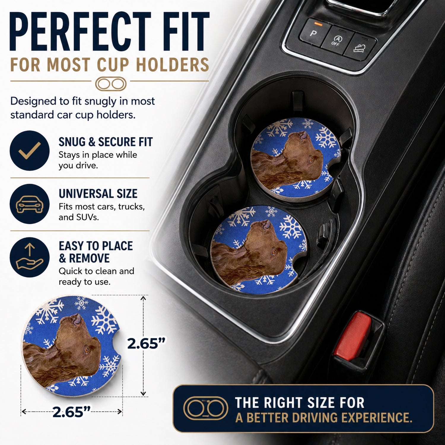Field Spaniel Winter Snowflakes Holiday Set of 2 Cup Holder Car Coasters Absorbent Round Sandstone Coasters Gifts for Men or Women, 2.5, Multicolor