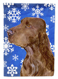 Field Spaniel Winter Snowflakes Holiday House Flag 28x40 Porch Sleeve Pole Decorative Outside Yard Banner Artwork Wall Hanging, Polyester