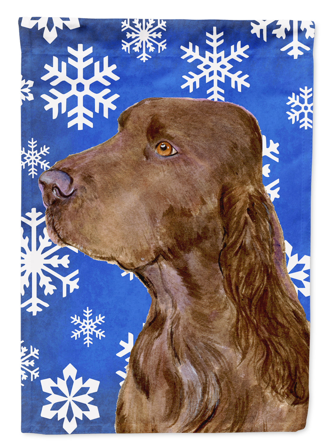 Field Spaniel Winter Snowflakes Holiday House Flag 28x40 Porch Sleeve Pole Decorative Outside Yard Banner Artwork Wall Hanging, Polyester