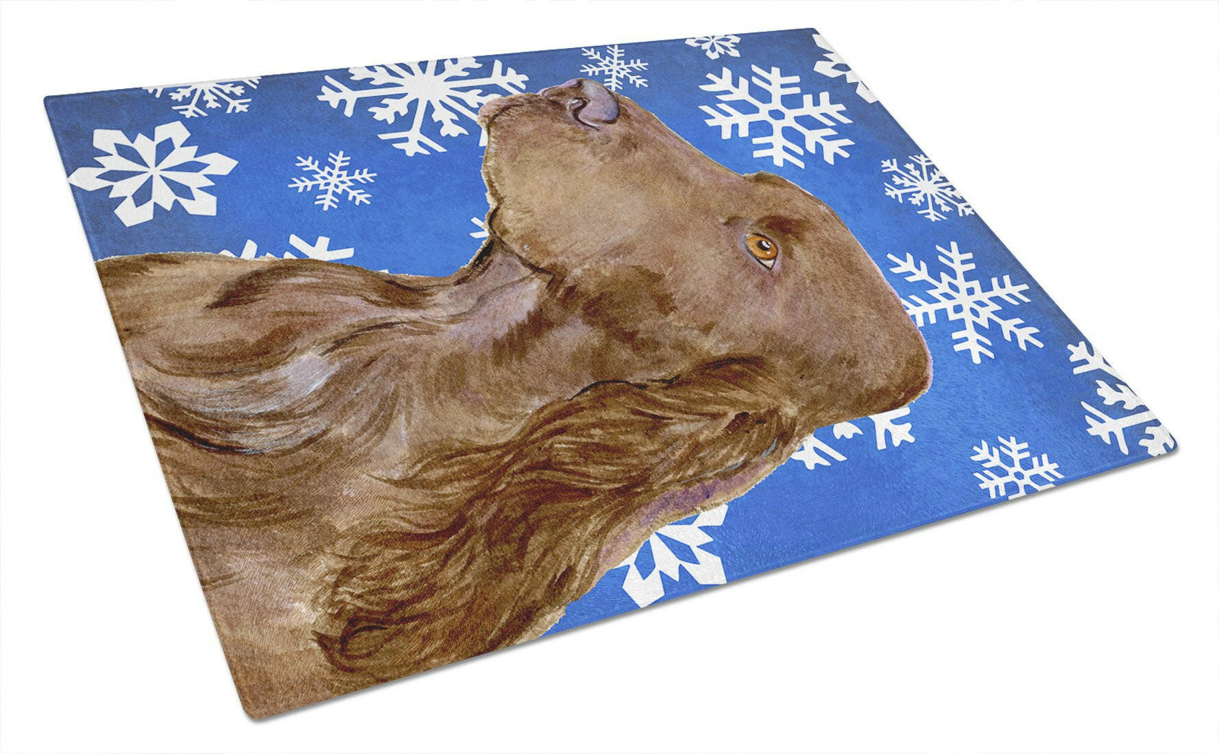 Field Spaniel Winter Snowflakes Holiday Cutting Board Tempered Glass Kitchen Cutting Surface, Heat Resistant Chopping, Non-Slip Feet, Food Prep & Serving