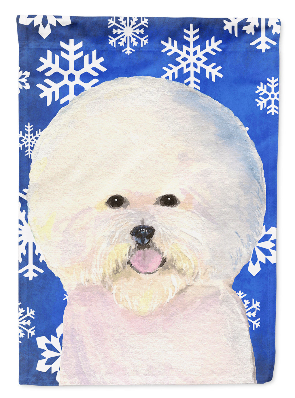 Bichon Frise Winter Snowflakes Holiday House Flag 28x40 Porch Sleeve Pole Decorative Outside Yard Banner Artwork Wall Hanging, Polyester