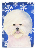 Bichon Frise Winter Snowflakes Holiday House Flag 28x40 Porch Sleeve Pole Decorative Outside Yard Banner Artwork Wall Hanging, Polyester