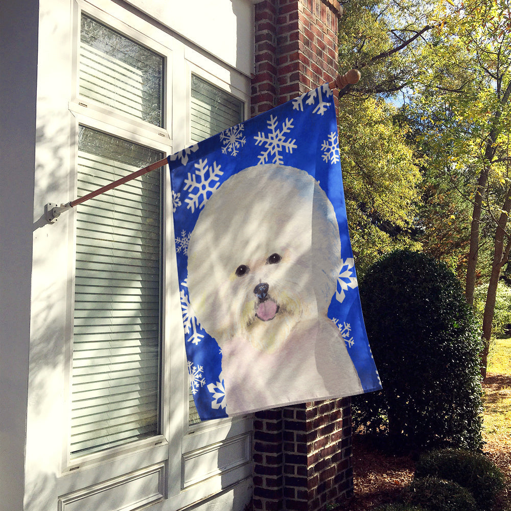 Bichon Frise Winter Snowflakes Holiday House Flag 28x40 Porch Sleeve Pole Decorative Outside Yard Banner Artwork Wall Hanging, Polyester