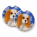 Cavalier Spaniel Winter Snowflakes Holiday Set of 2 Cup Holder Car Coasters Absorbent Round Sandstone Coasters Gifts for Men or Women, 2.5, Multicolor
