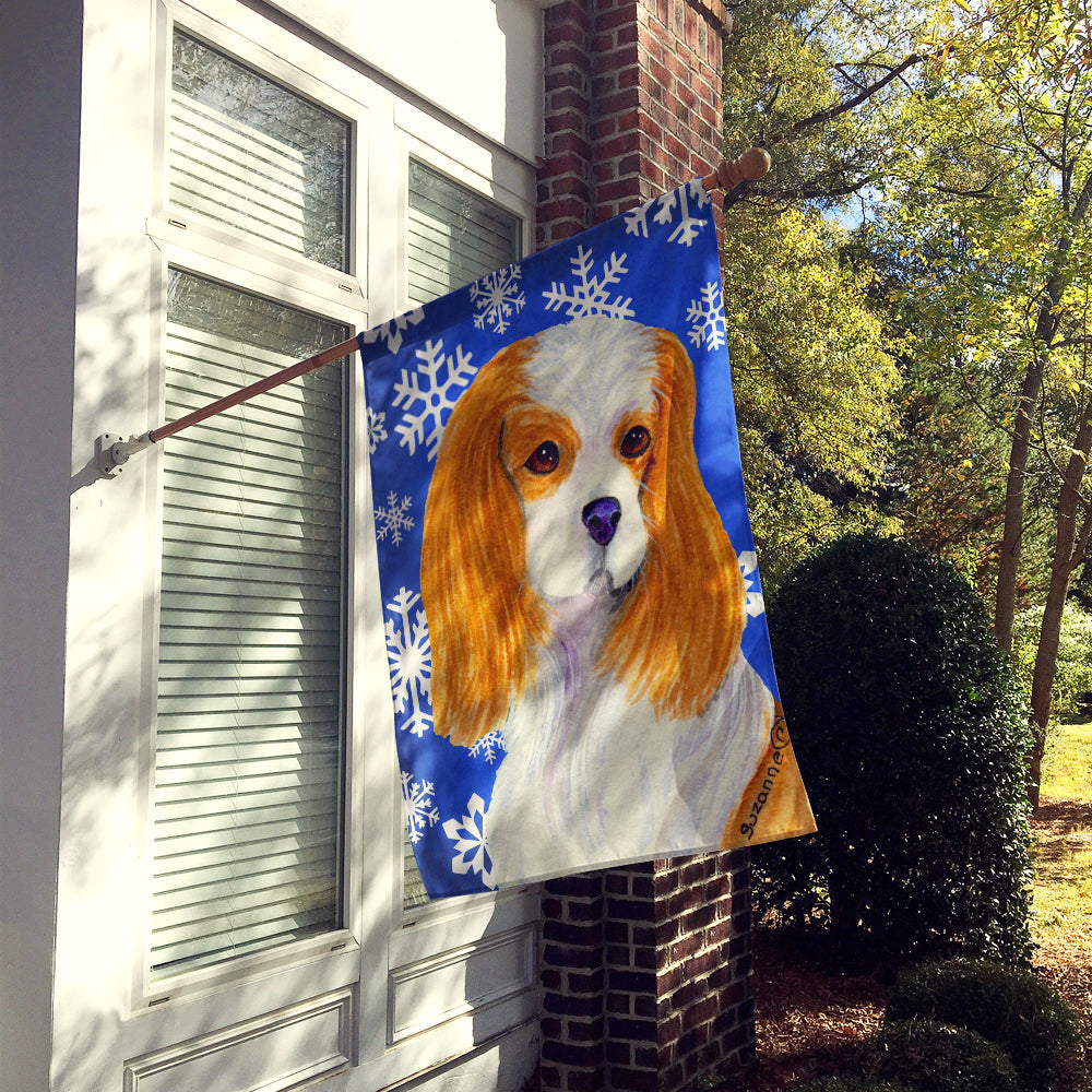 Cavalier Spaniel Winter Snowflakes Holiday House Flag 28x40 Porch Sleeve Pole Decorative Outside Yard Banner Artwork Wall Hanging, Polyester