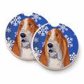 Basset Hound Winter Snowflakes Holiday Set of 2 Cup Holder Car Coasters Absorbent Round Sandstone Coasters Gifts for Men or Women, 2.5, Multicolor