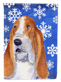 Basset Hound Winter Snowflakes Holiday House Flag 28x40 Porch Sleeve Pole Decorative Outside Yard Banner Artwork Wall Hanging, Polyester